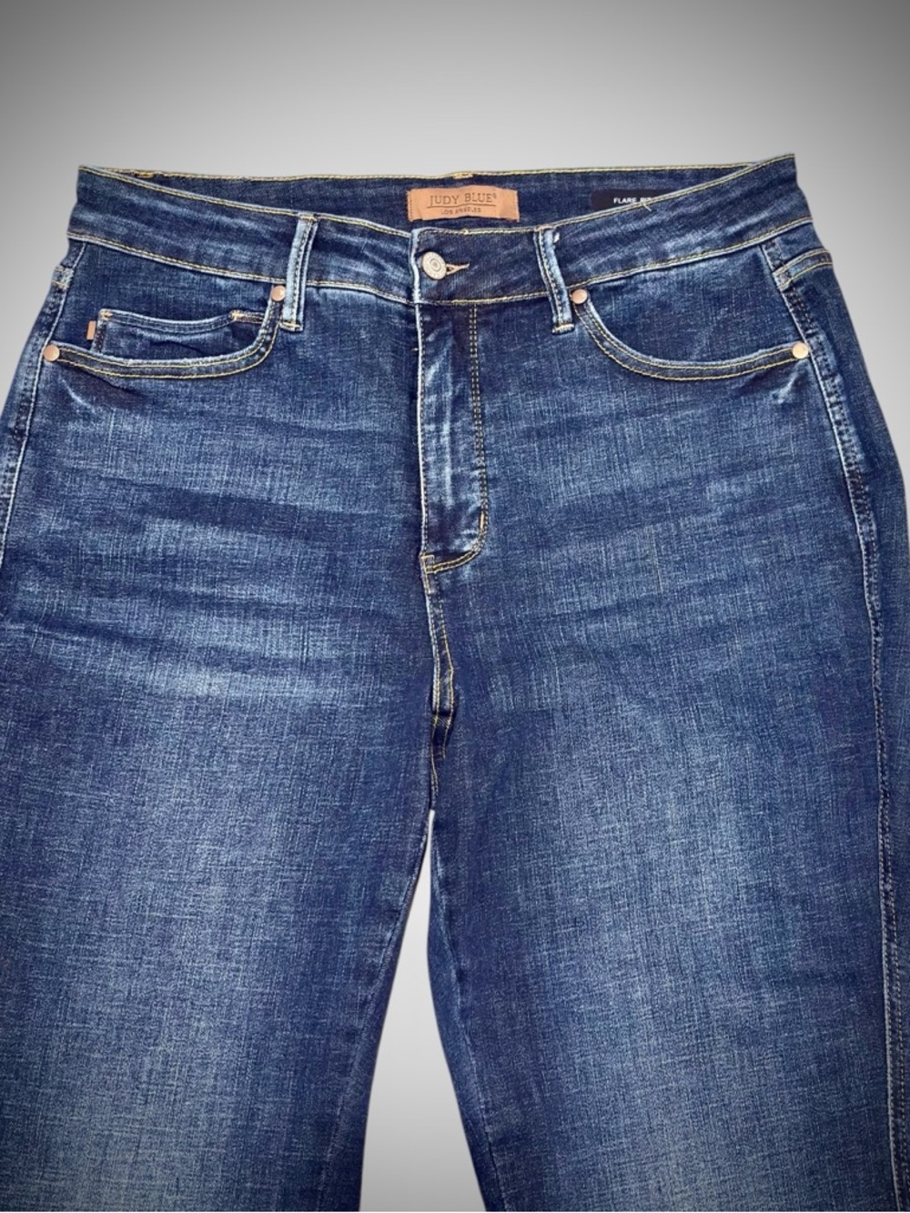 JUDY BLUE Los Angeles Flare Fit High Rise Dark Wash Stretch Jeans 14W Plus Retro - Picture 3 of 16